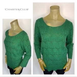 CHARTER CLUB Green Crochet Sweater NWT L Macy's